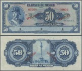Mexico: 50 Pesos 1941 Specimen P. 41s, 3 cancellation holes, zero serial numbers, specimen overprint in condition: UNC.
 [taxed under margin system]
