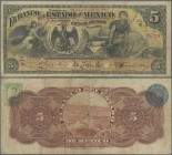 Mexico: Banco del Estado de México 5 Pesos 1907, P.S329c, almost well worn condition with small border tears and stains. Condition: VG/F-
 [taxed und...
