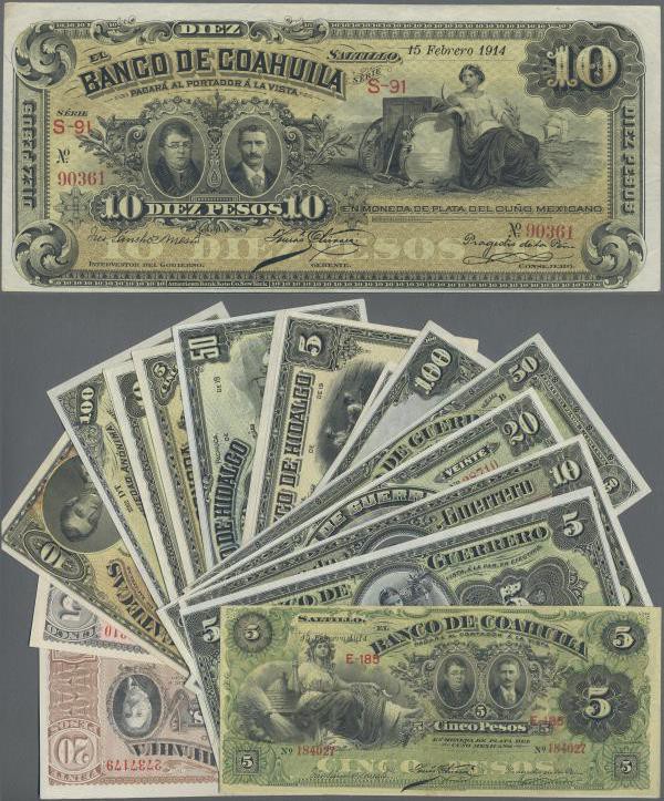 Mexico: Very nice lot with 20 banknotes of the regional issues containing BANCO ...