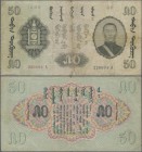 Mongolia: 50 Tugrik 1939, P.19, second highest denomination of this series in nice condition, still intact with small margin splits, stained paper and...