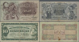 Netherlands Indies: set of 3 notes containing 10 Gulden 1930 P. 70, 5 Gulden 1943 P. 34 and 10 Gulden 1938 P. 79, all notes used, the 10 Gulden 1930 w...