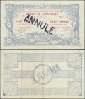 New Caledonia: 100 Francs 1914 Noumea Banque de l'Indochine P. 17, rare with ”Annule” stamp on front, only three light vertical and one horizontal fol...