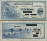 New Caledonia: Banque de l'Indochine - Noumea 1000 Francs overprint ”Émission 1944”, P.47b, still nice with some rusty spots and a number of pinholes ...