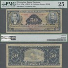 Nicaragua: Banco Nacional de Nicaragua 50 Cordobas 1958, P.103a, lightly toned paper and a few folds, PMG graded 25 Very Fine. Highly rare!
 [plus 19...