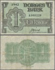 Norway: 1 Krone 1942 P. 17a with very low serial number #A000229, so this note was the 229th note ever printed of this type, rare note in condition: F...
