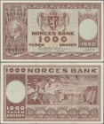 Norway: Norges Bank 1000 Kroner 1974, P.35, great original shape with very strong paper and bright colors, just four times folded and a few tiny spots...