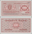 Norway: Norges Bank 100 Kroner ND(1980-90) unissued, P.NL, great condition with stronger fold at center and a few other creases, still strong paper an...