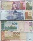 Pakistan: Set with 6 Specimen 1997-2010 containing 5 Rupees 1997 Specimen, 100 and 500 Rupees 2006 Specimen, 1000 Rupees 2010 Specimen and 5000 Rupees...