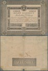 Poland: 10 Zlotych 1824, P.A16 in used condition with several tears, missing parts at lower margin and lower right corner, taped on back. Extremely Ra...