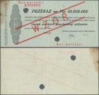 Poland: 50.000.000 Marek Polskich 1923 Specimen with red ovpt. WZOR and Specimen number 0349053, P.40s, punch hole cancelled, brownish stain at upper ...