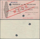 Poland: 100.000.000 Marek Polskich 1923 Specimen with red ovpt. WZOR and number 0160102, P.41s, punch hole cancelled, several pinholes at left, vertic...
