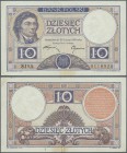 Poland: 10 Zlotych 1919, P.54a, vertical fold at center, brownish stain at lower margin and upper left on back, minor creases in the paper. Very Rare!...