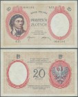 Poland: 20 Zlotych 1919, P.55, small creases in the paper, vertical fold at center, small tears at upper and lower margin. Very Rare! Condition: F+
 ...