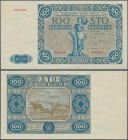 Poland: 100 Zlotych 1948 color trial Specimen with serial # AA0000000 in blue instead of red color P. 131cts, repaired tear at left border, otherwise ...