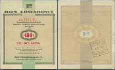 Poland: Bon Towarowy 100 Dollars 1960, P.FX20 in nice used condition with minor stains, several folds and tiny tear at left border. Very Rare! Conditi...