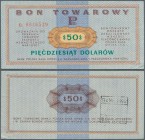 Poland: Bon Towarowy 50 Dolarow 1969, P.FX32, edge bend at lower right, creases in the paper and very soft vertical fold at center. Condition: VF+
 [...
