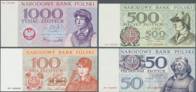 Poland: Set with 5 not issued Banknote essays 20, 50, 100, 500 and 1000 Zlotych 1965, P.NL, all in perfect UNC condition, offset printed on normal pap...