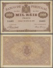 Portugal: 1000 Reis 1891 P. 66, one vertical fold, slight dints at upper right and lower left corner, light staining at right border, no holes or tear...
