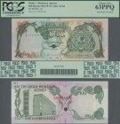 Qatar: Monetary Agency 100 Riyals ND(1973) color trial SPECIMEN, P.5cts with punch hole cancellation in UNC condition, PCGS graded 63 PPQ Choice New
...