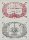 Réunion: Banque de la Réunion 5 Francs L. 1901 (1930-1944), P.14, very nice and without folds, small tear at upper margin and hand cut, minor creases ...