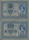 Romania: Transilvania (Siebenbürgen) & Banat 1000 Kronen 1902 (1919) handstamp on the Hungarian side of Austria #8, P.R21, soft vertical bend at cente...