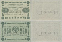 Russia: 250 Rubles 1918 State Credit Note front and reverse Specimen, P.93s, both with perforation ”образец” in UNC condition. (2 pcs.)
 [plus 19 % V...