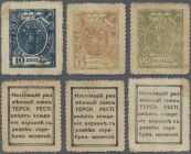 Russia: North Caucasus - Terek Republic set with 3 stamp money issues 10, 15 and 20 Kopeks ND(1918-19), P.S536-S538, all in used condition with a few ...