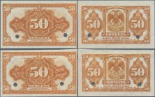 Russia: Siberia & Urals - Provisional Siberian Administration, pair of two 50 Kopeks ND(1918) Specimen, P.S828s, both with punch hole cancellation and...