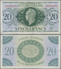 Saint Pierre & Miquelon: Caisse Centrale de la France Libre 20 Francs 1941 with serial number LA029.052, P.12, still nice with bright colors, some str...