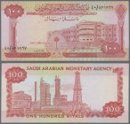 Saudi Arabia: 100 Riyals ND(1966), P.15b, excellent condition with a soft vertical bend at center and a few minor creases in the paper only. Very stro...