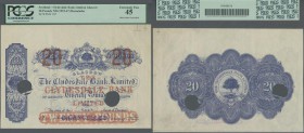 Scotland: The Clydesdale Bank Limited 20 Pounds ND(1922-47) remainder, P.187 with two larger cancellation holes and stamped ”CANCELLED” at lower cente...