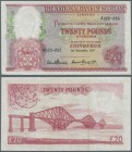 Scotland: The National Bank of Scotland Limited 20 Pounds 1957 P. 263, vertically and horizontally folded, one of the folds with light stain on back, ...