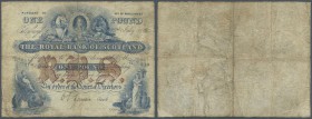 Scotland: The Royal Bank of Scotland 1 Pound 1916 P. 316d, stronger used, early date, strong center fold, staining in paper, but no holes, no tears, n...
