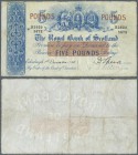 Scotland: The Royal Bank of Scotland 5 Pounds 1935 P. 317b, used with vertical and horizontal folds with light staining on back, creases in paper but ...
