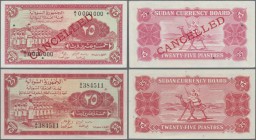 Sudan: Sudan Currency Board pair with 25 Piastres 1956 SPECIMEN, P.1As in UNC condition and 25 Piastres 1956 P.1B in UNC. (2 pcs.)
 [taxed under marg...