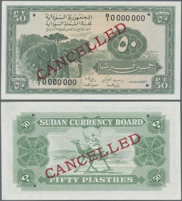 Sudan: Sudan Currency Board 50 Piastres 1956 SPECIMEN, P.2As in UNC condition
 ...
