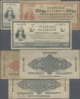 Suriname: Set with 3 banknotes 50 cent and 2x 1 Gulden 1942, P.104c, 105c in Condition: F/F- (3 pcs.)
 [taxed under margin system]