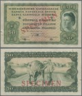 Switzerland: 50 Franken 1945 Specimen P. 42s, rare unissued banknote, 5 star cancellation holes, red Specimen overprint on both sides, center fold, tr...