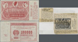 Switzerland: Very rare propaganda-note 1921 100.000 Schweizer Rubel with text ”Schweizer pass auf!” printed on normal paper in the design of a 100.000...