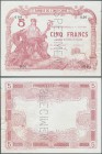 Tahiti: very rare Specimen note of 5 Francs 1923 Banque de l'Indochine P. 4s, with vertical Specimen perforation and zero serial numbers, one light di...