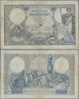 Tunisia: Banque de l'Algérie 500 Francs 1939 with ”TUNISIE” overprint at right on Algeria #82, P.14, stained paper with a number of repaired parts alo...