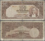 Turkey: 100 Lira ND(1938) P. 130, very strong used with a very strong center fold causing a 1,5 cm tear at upper and lower border, much border wear, a...