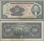 Turkey: 50 Lira ND(1947) P. 143a, slight folds in paper, no holes or tears, very light staining but strong paper and nice colors, condition: F+.
 [ta...