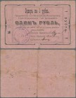 Ukraina: Voucher for 1 Ruble 1918, P.NL (R 18651a), small holes at center, several folds and lightly stained. Condition: F/F-
 [plus 19 % VAT]