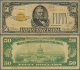 United States of America: 50 Dollars Gold Certificate, series 1928, P.402 in nice attractive condition, small graffiti at upper center, yellowed paper...