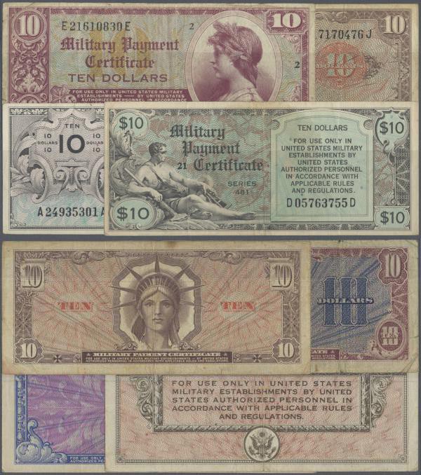 United States of America: set of 4 notes containing 10 Dollars Series 461 P. M7 ...