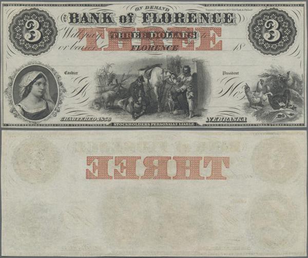 United States of America: NEBRASKA Bank of Florence 3 Dollars 18xx remainder in ...