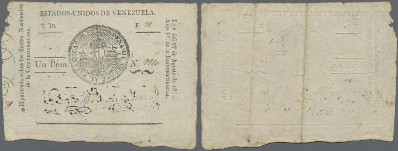 Venezuela: Estados Unidos de Venezuela 1 Peso L.27.08.1811, P.4A, extraordinary ...