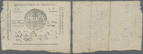 Venezuela: Estados Unidos de Venezuela 1 Peso L.27.08.1811, P.4A, extraordinary rare banknote and a great piece of the early notes from Venezuela, mar...