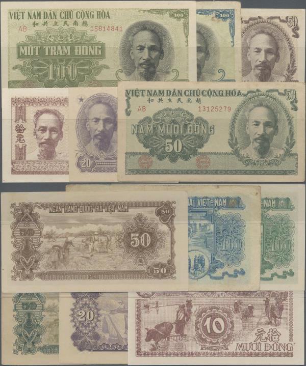 Vietnam: First series of the National Bank of Vietnam 1951 with 6 banknotes incl...